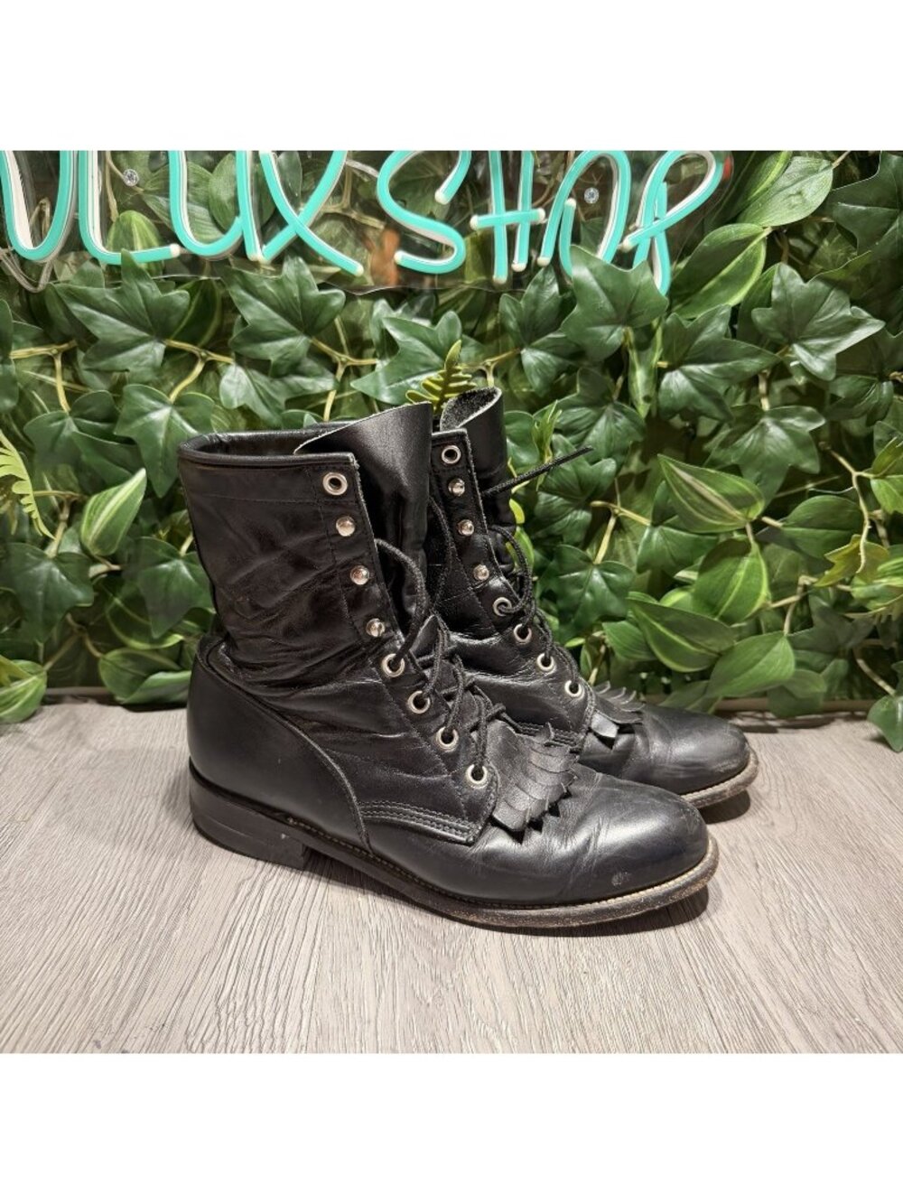 Justin Western Roper Boots Women's Sz 6 B Hiram Kiltie Black Lace Up L0506